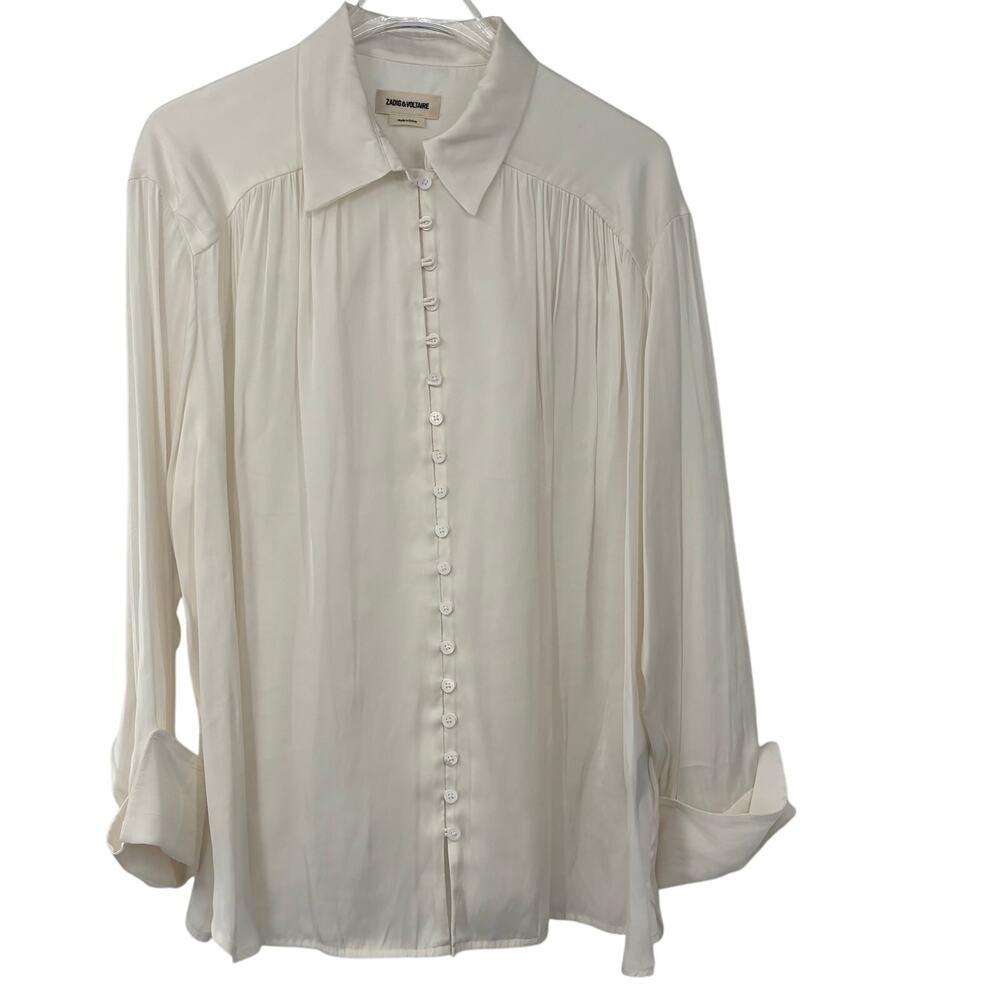 Zadig & Voltaire White Satin Blouse XS Button Top Flowy